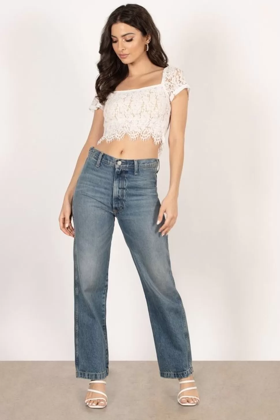 Crop Tops*Tobi Chase Me Lace Crop Top White