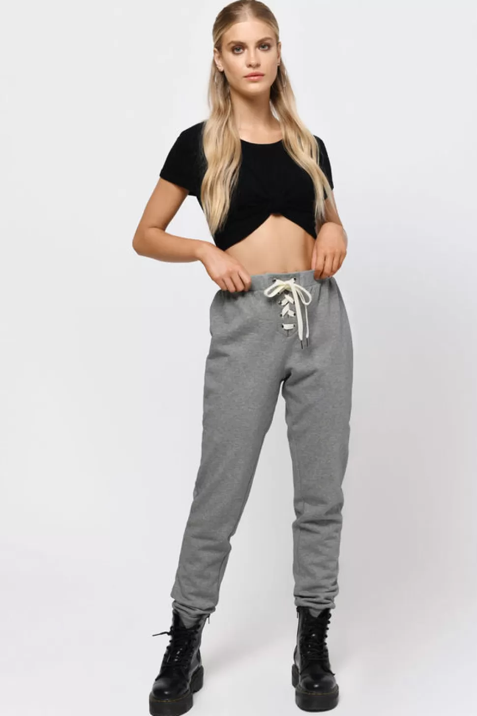 Jogger Pants*Tobi Chilled Lace Up Joggers Heather Grey | Wine