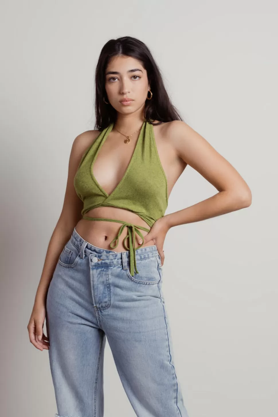 Going Out Tops*Tobi Chloe Knit Halter Wrap Crop Top Green