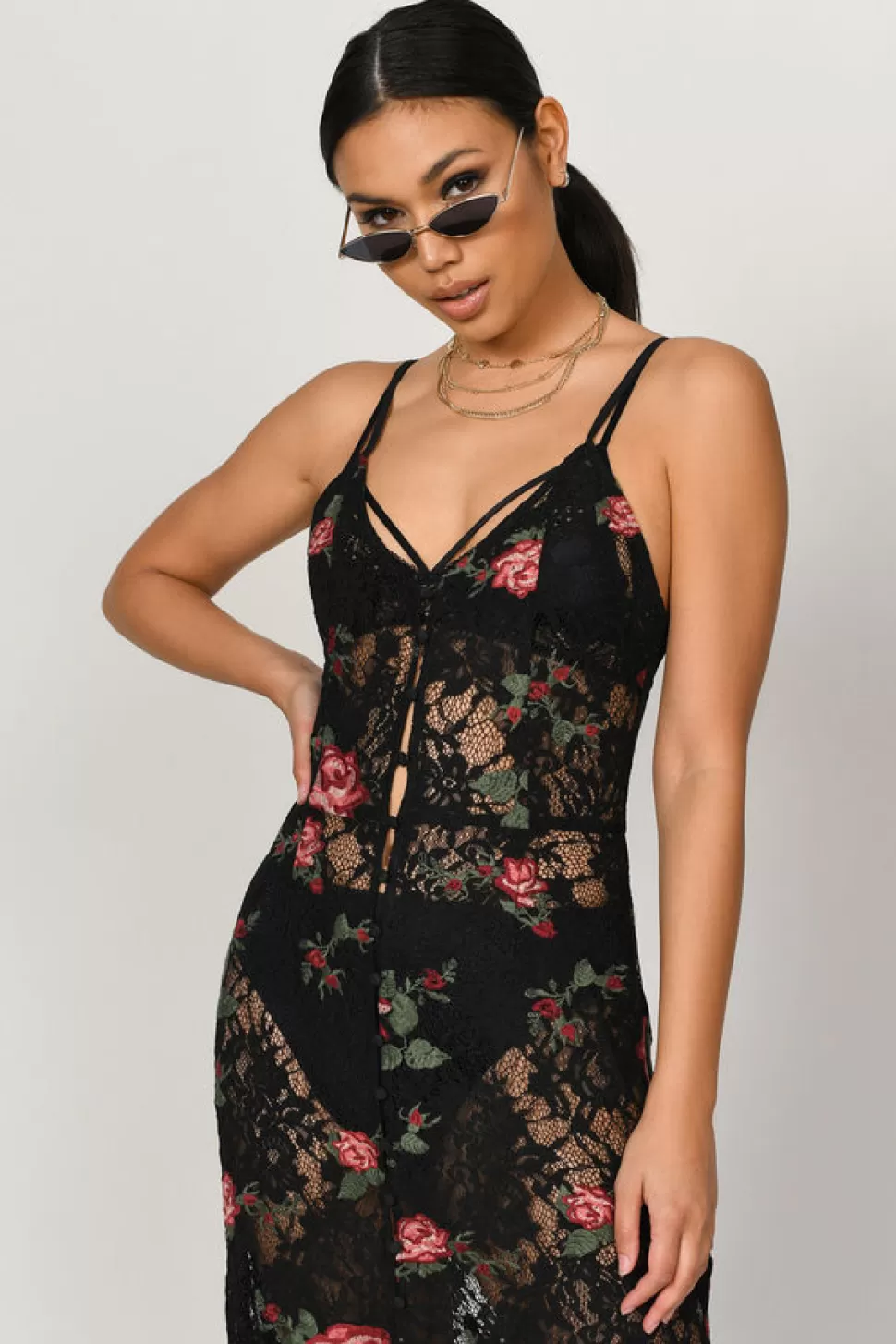 Boho Dresses*Tobi Claire Lace Embroidered Maxi Dress Black