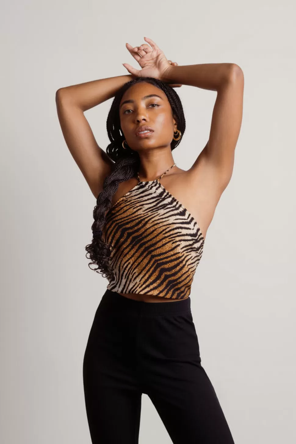 Crop Tops*Tobi Claws In You Tiger Halter Crop Top Brown