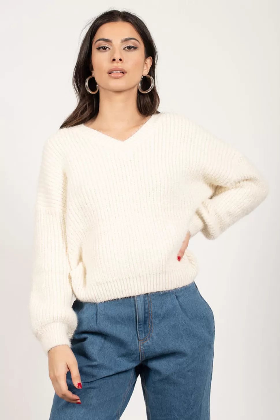 Long Sleeve Tops*Tobi Cloudy Days V-Neck Sweater White