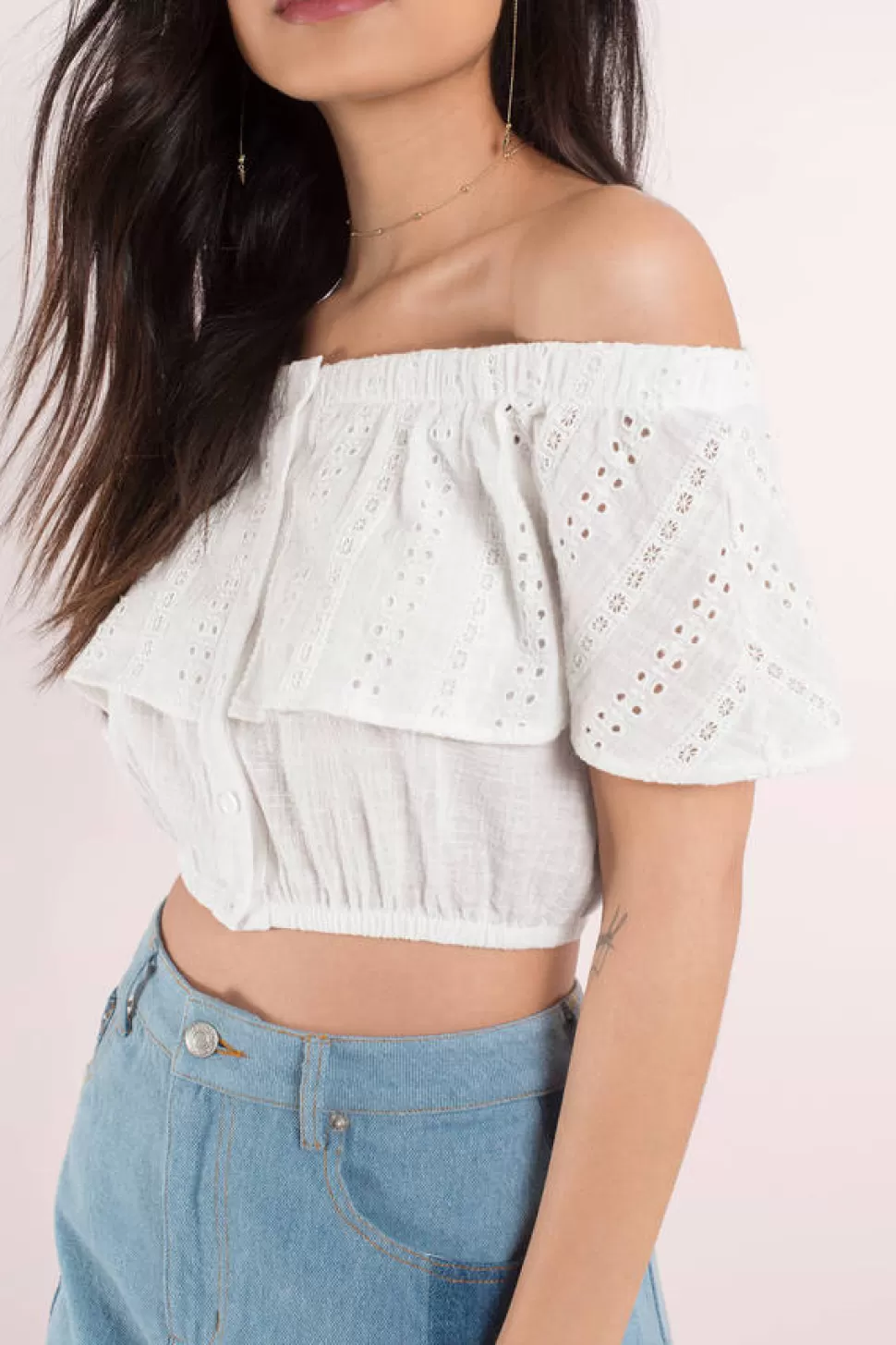 Off The Shoulder Tops*Tobi Coast Crop Off Shoulder Top White