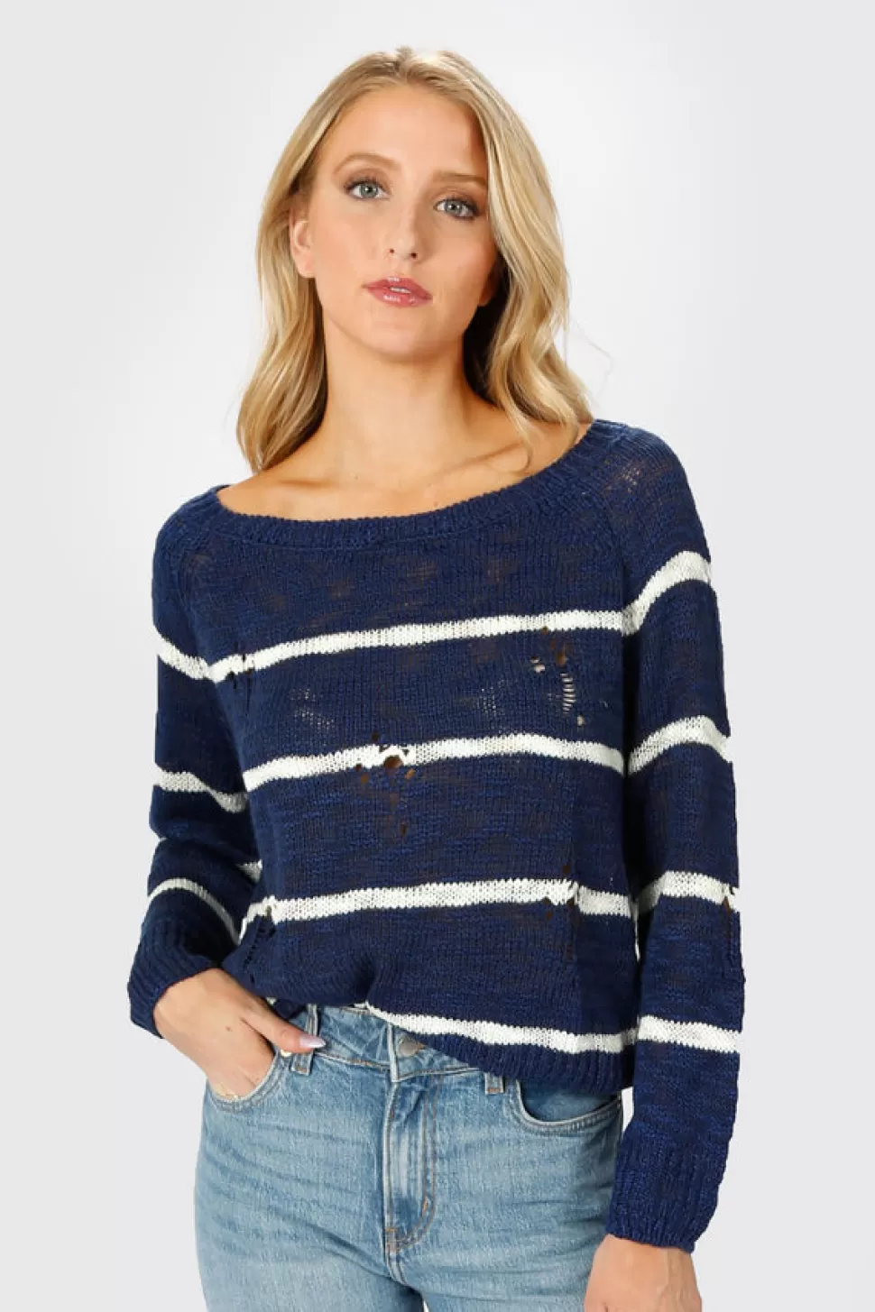 Sweaters & Cardigans*Tobi College Ruled Sweater Navy & Ivory