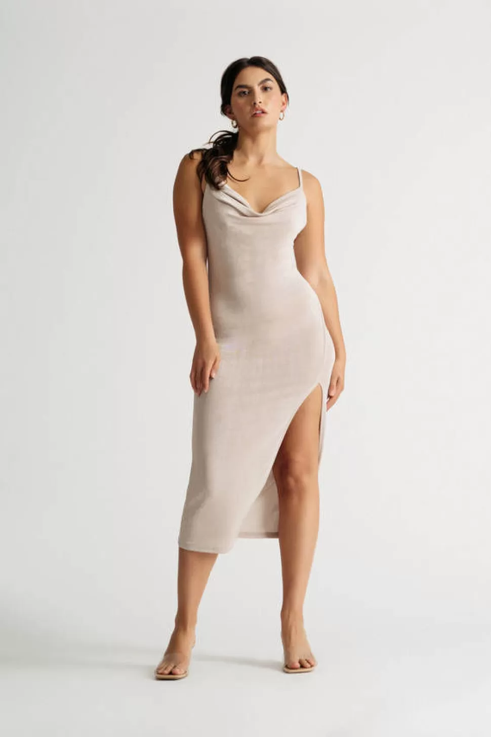 Bodycon Dresses*Tobi Come Thru Slinky Knit Cowl Neck Slit Midi Dress Beige | Orange | Blue