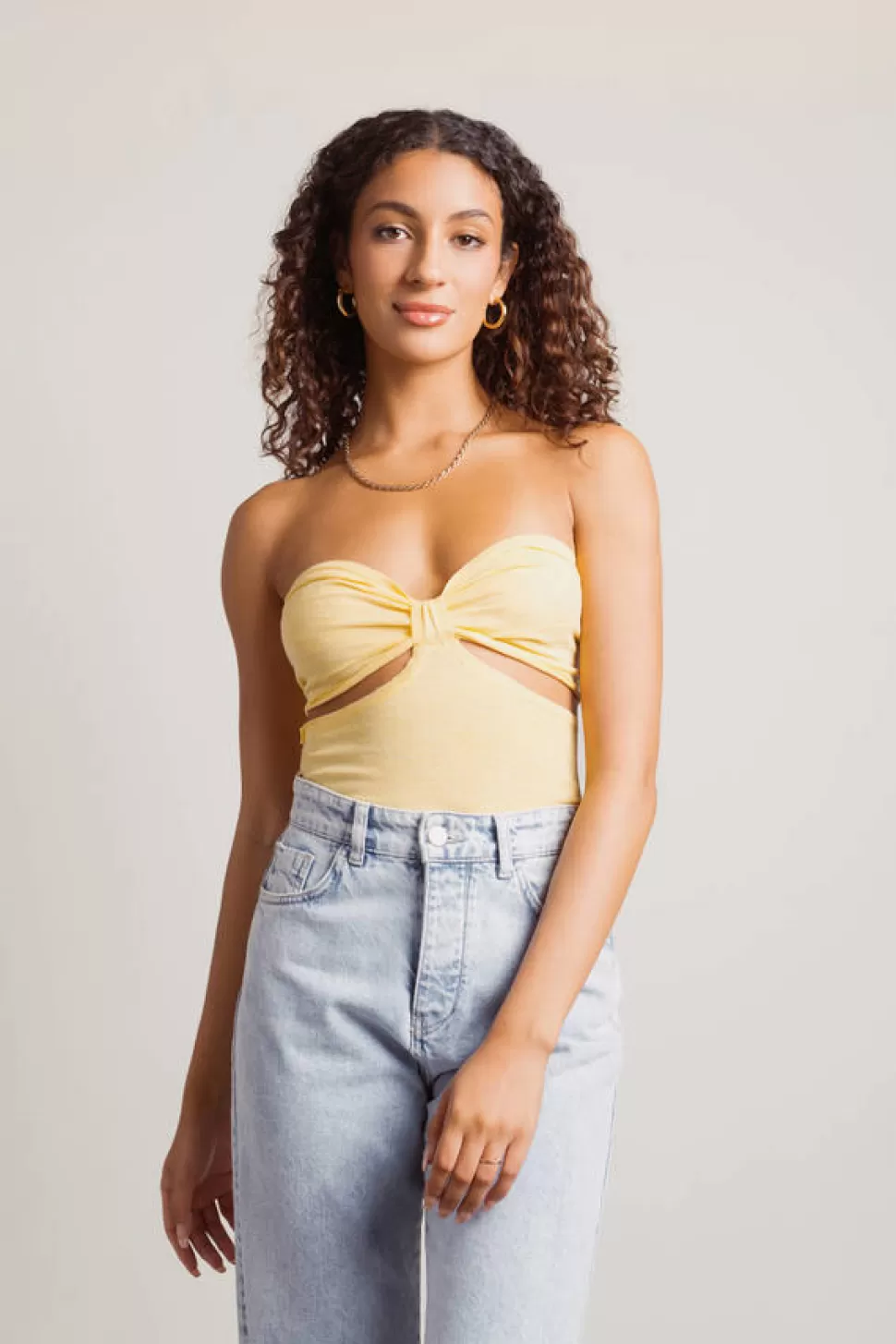 Bodysuits*Tobi Common Sense Cutout Strapless Bodysuit Yellow