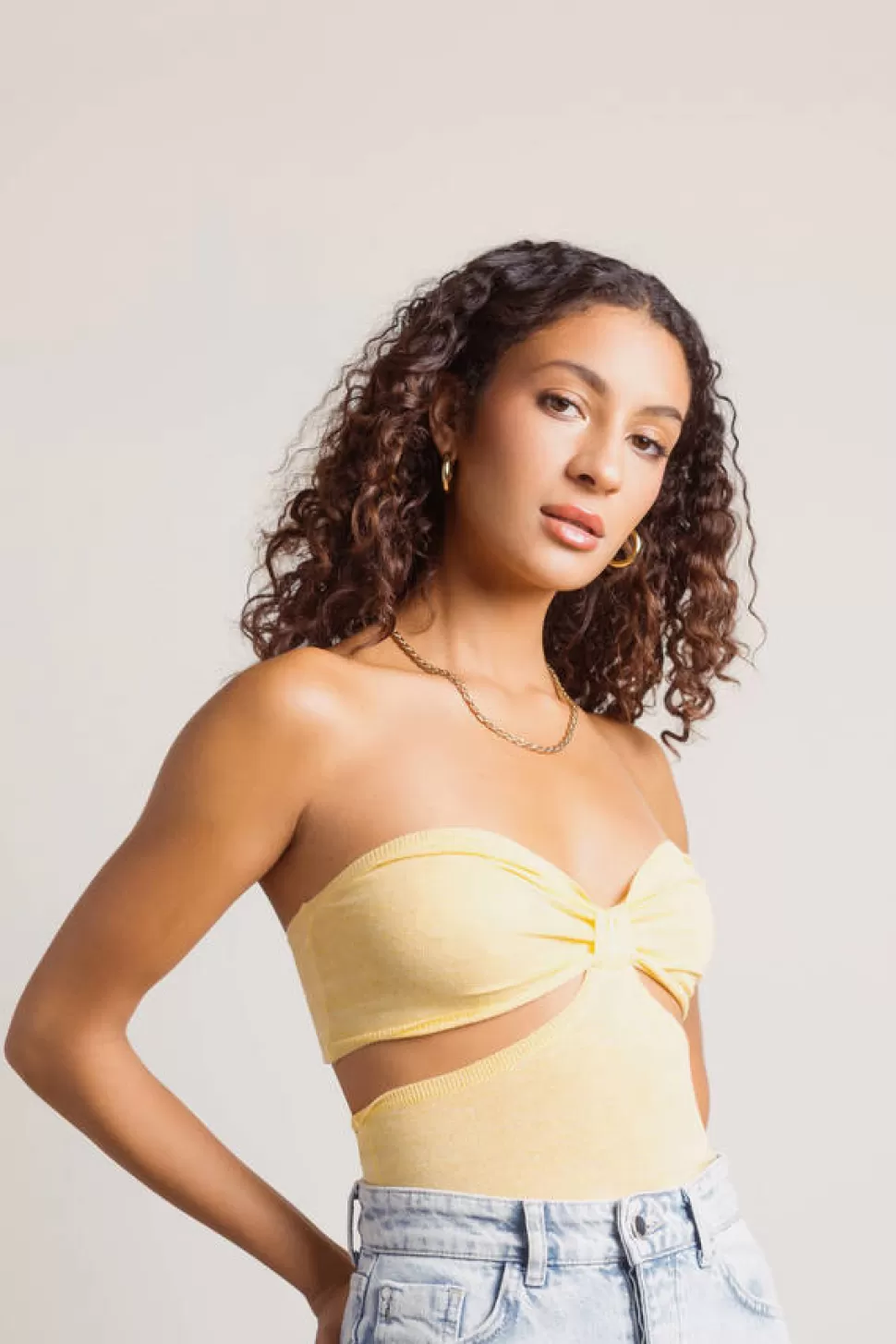 Bodysuits*Tobi Common Sense Cutout Strapless Bodysuit Yellow