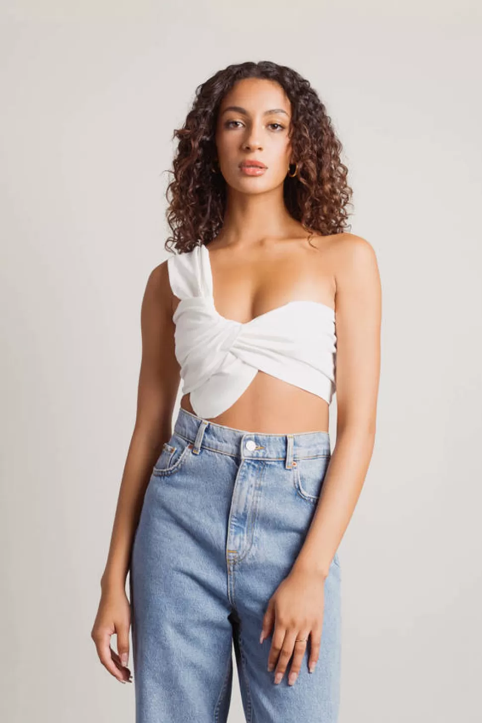 Going Out Tops*Tobi Connection One Shoulder Poplin Crop Top White