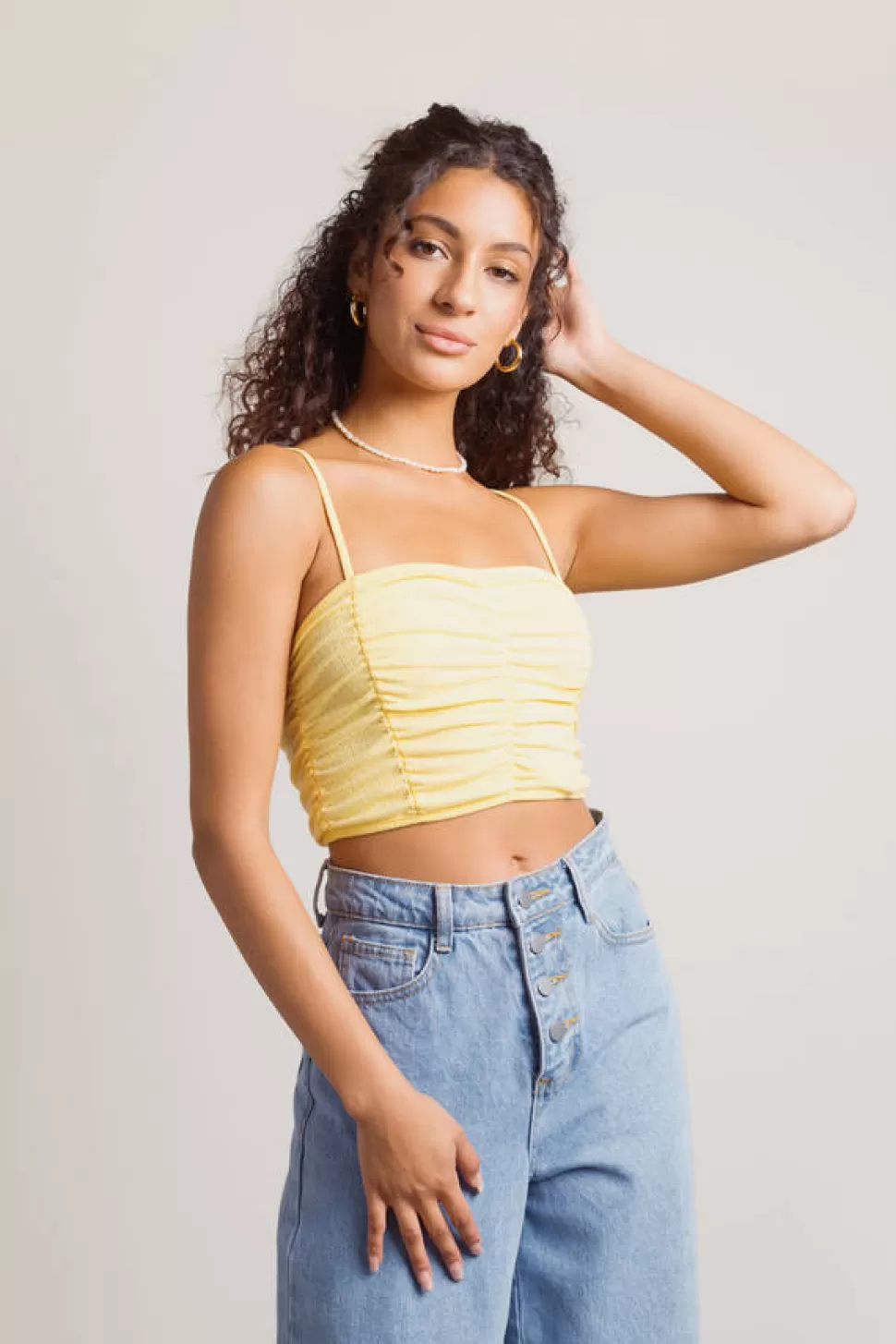 Camis & Tanks*Tobi Countless Memories Ruched Crop Tank Top Yellow | Ivory