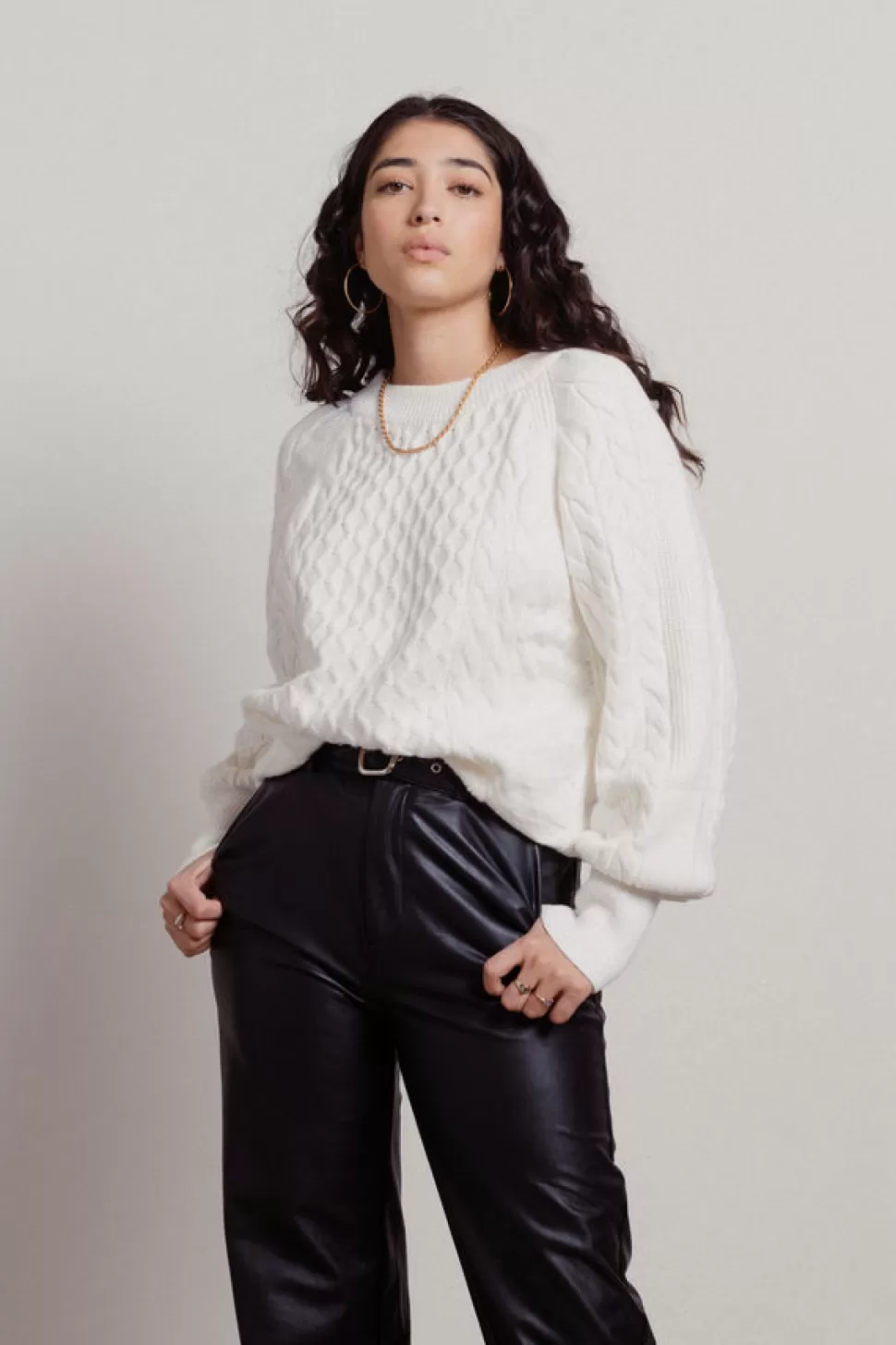 Long Sleeve Tops*Tobi Cozy Up With Me Intricate Detail Sweater Ivory