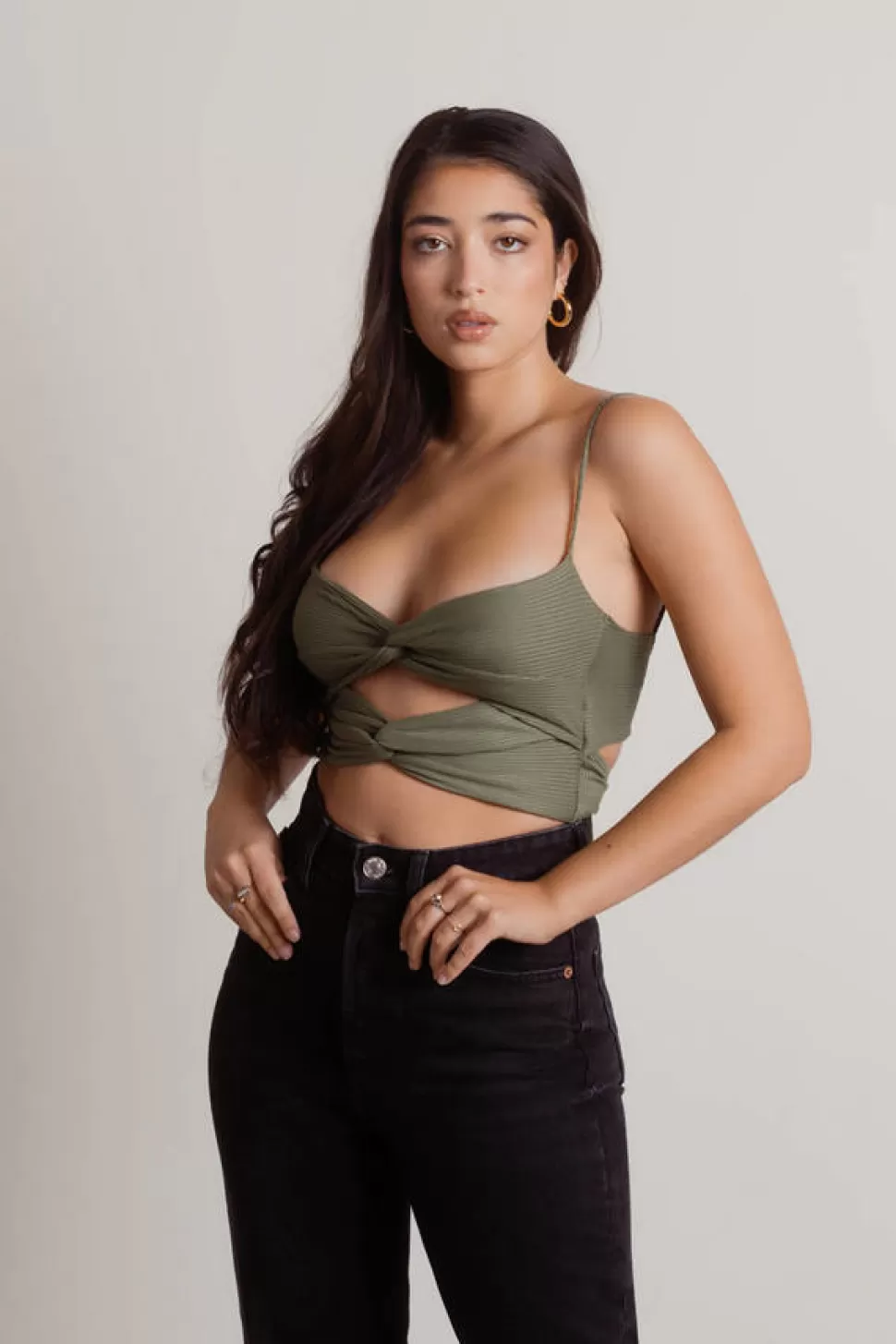 Sexy Tops*Tobi Crash Into You Double Twist Knot Cami Crop Top Olive | White | Black