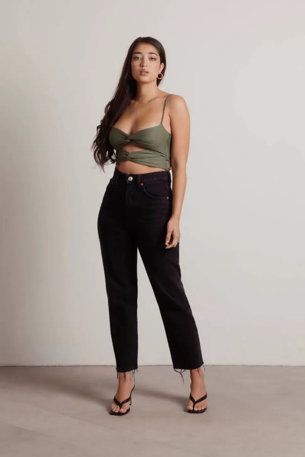 Sexy Tops*Tobi Crash Into You Double Twist Knot Cami Crop Top Olive | White | Black