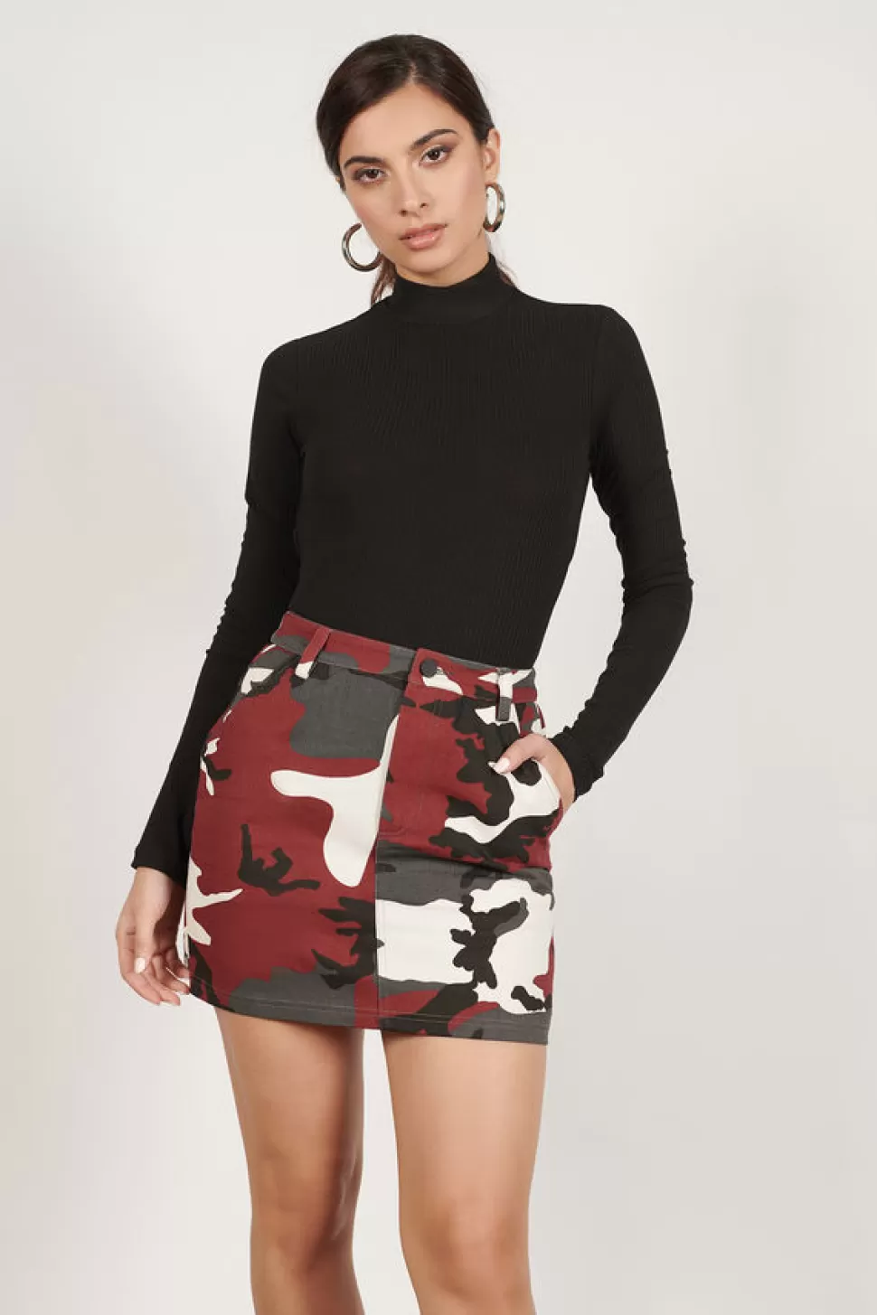 Skirts*Tobi Craved In Camo Cargo Skirt Red Multi