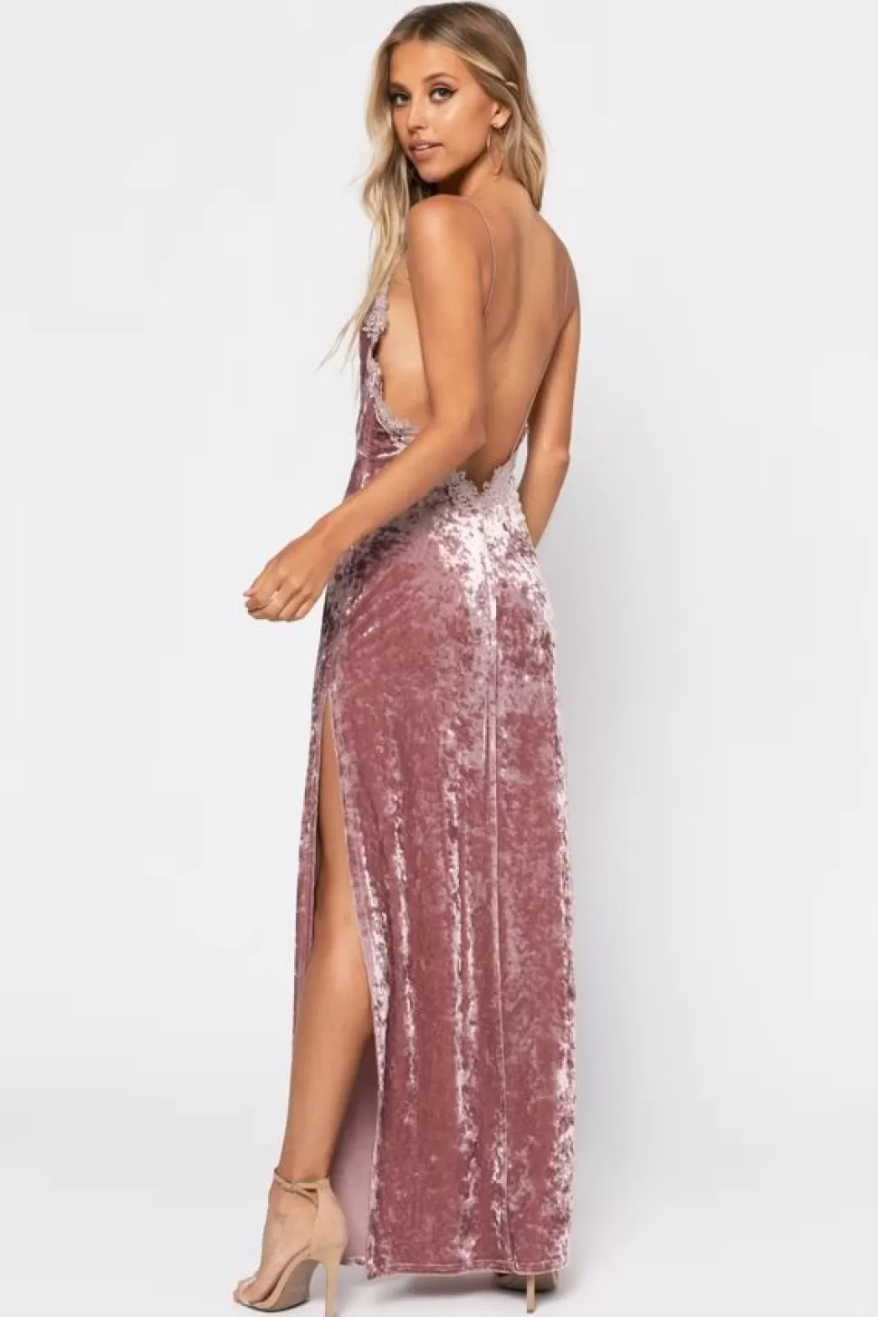 Backless Dresses*Tobi Crush On You Velvet Maxi Dress Rose