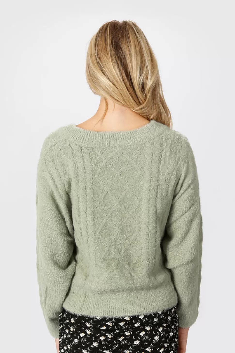 Pink Tops*Tobi Cuddle Season Fuzzy Cable Knit Sweater Green | Rose | Ivory