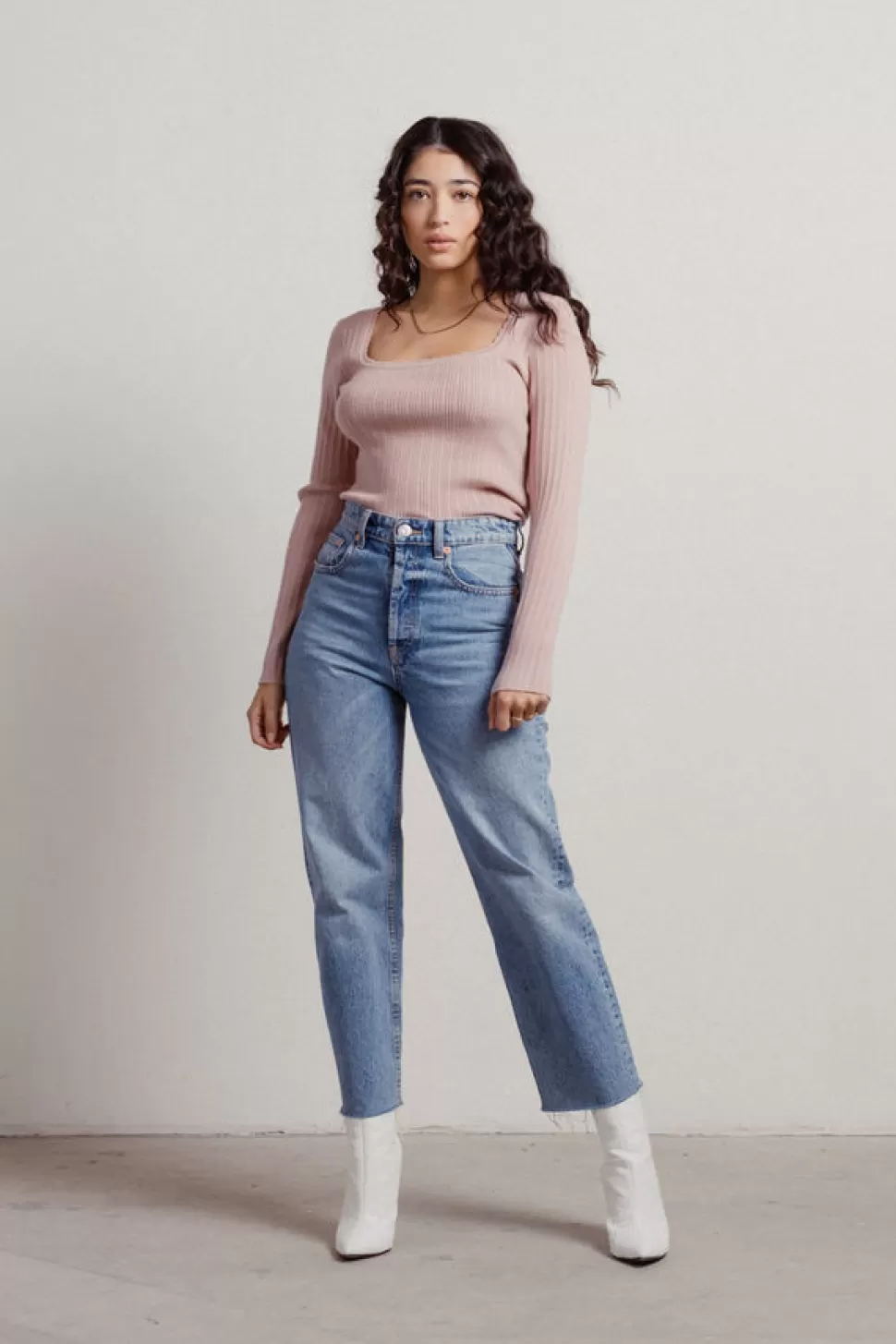 Tees*Tobi Dainty Touch Scalloped Trim Square Neck Top Rose