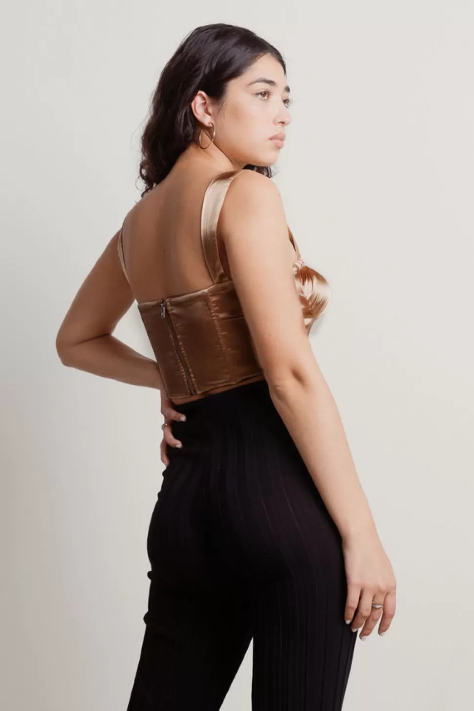 Going Out Tops*Tobi Daizy Satin Ruched Bust Corset Top Black | Bronze