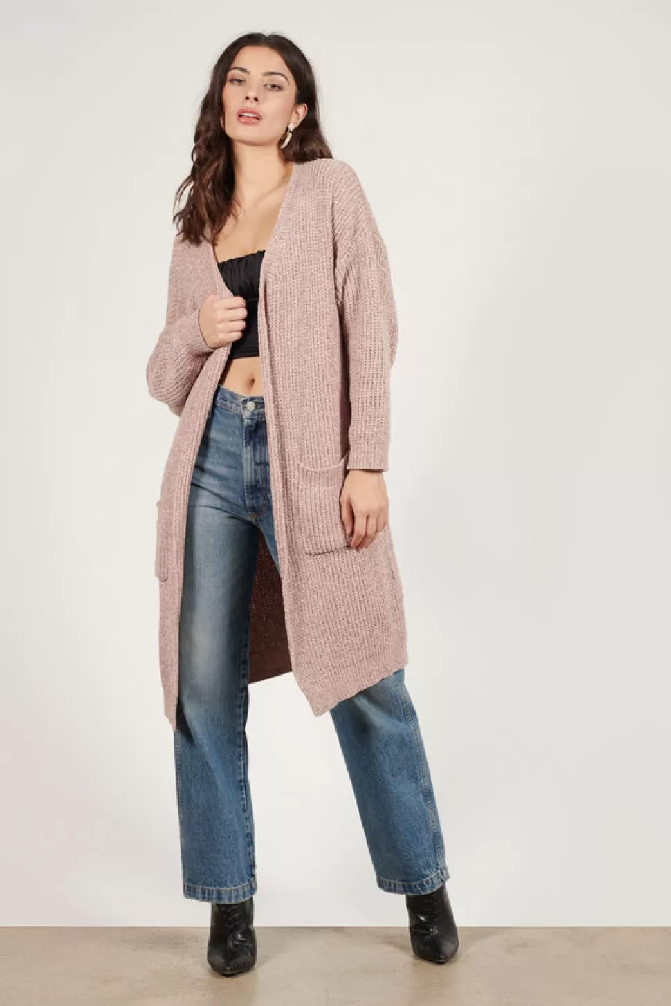 Long Sleeve Tops*Tobi Dakota Chenille Long Cardigan Taupe