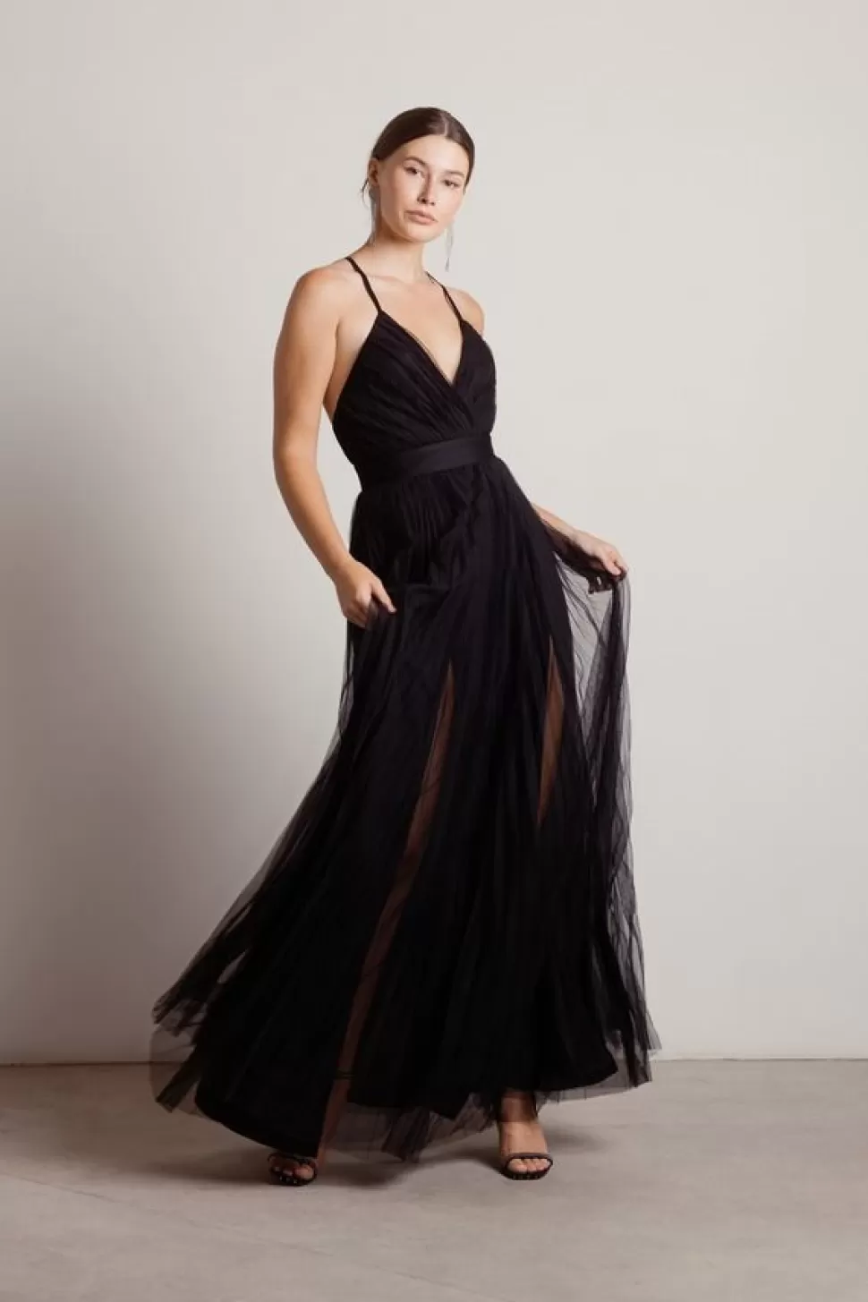 Black Tie & Evening Dresses*Tobi Dance Again Pleated Mesh Maxi Dress Black