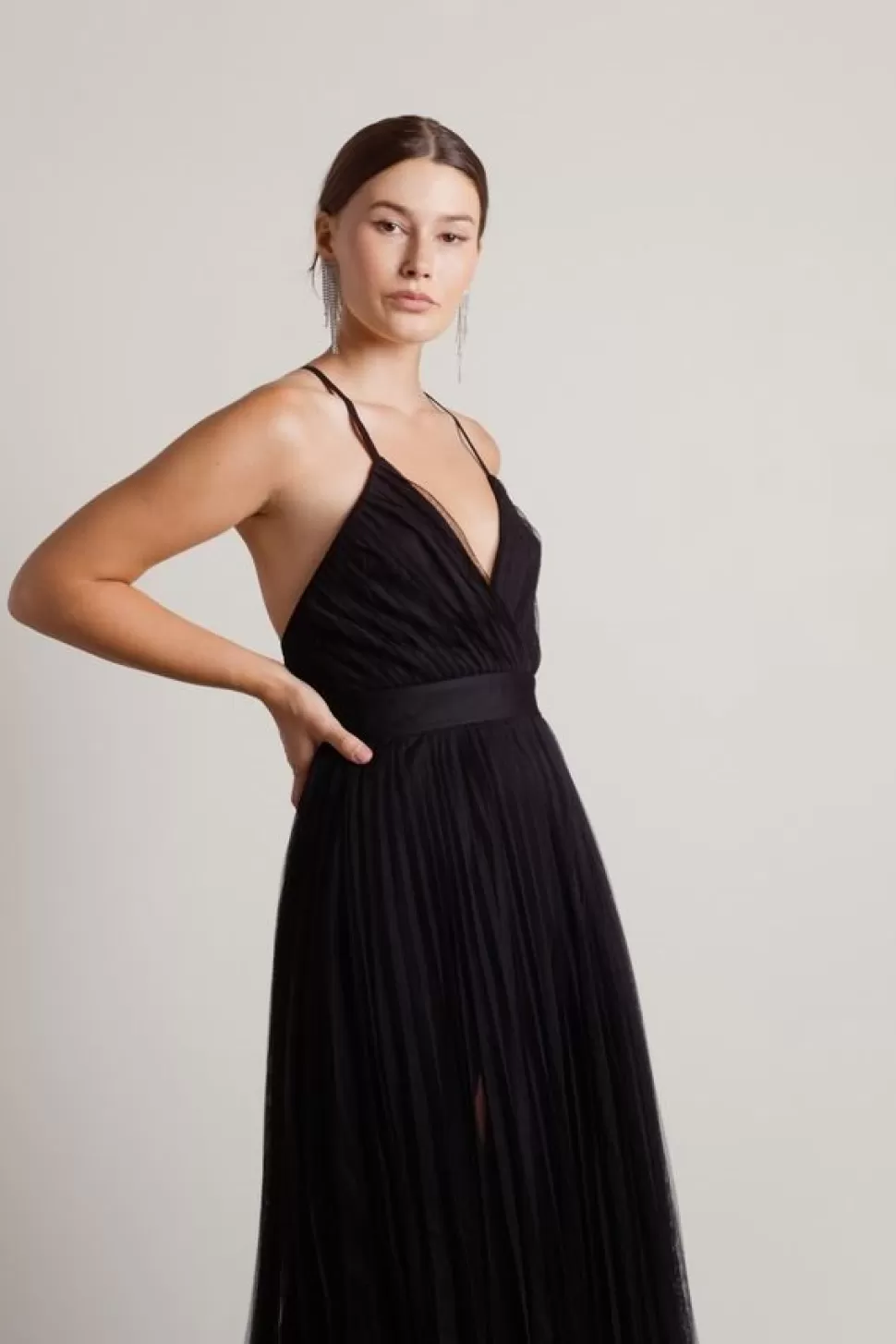 Black Tie & Evening Dresses*Tobi Dance Again Pleated Mesh Maxi Dress Black