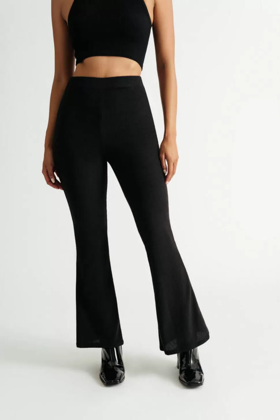 Pants*Tobi Dance Around Ribbed Flared Pants Black