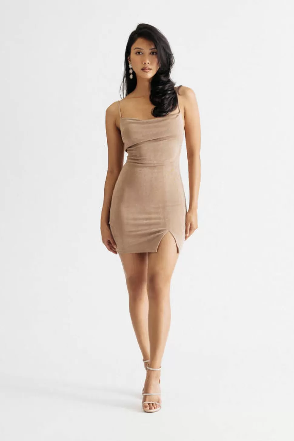 Bodycon Dresses*Tobi Dance Baby Cowl Neck Slit Mini Bodycon Dress Mocha