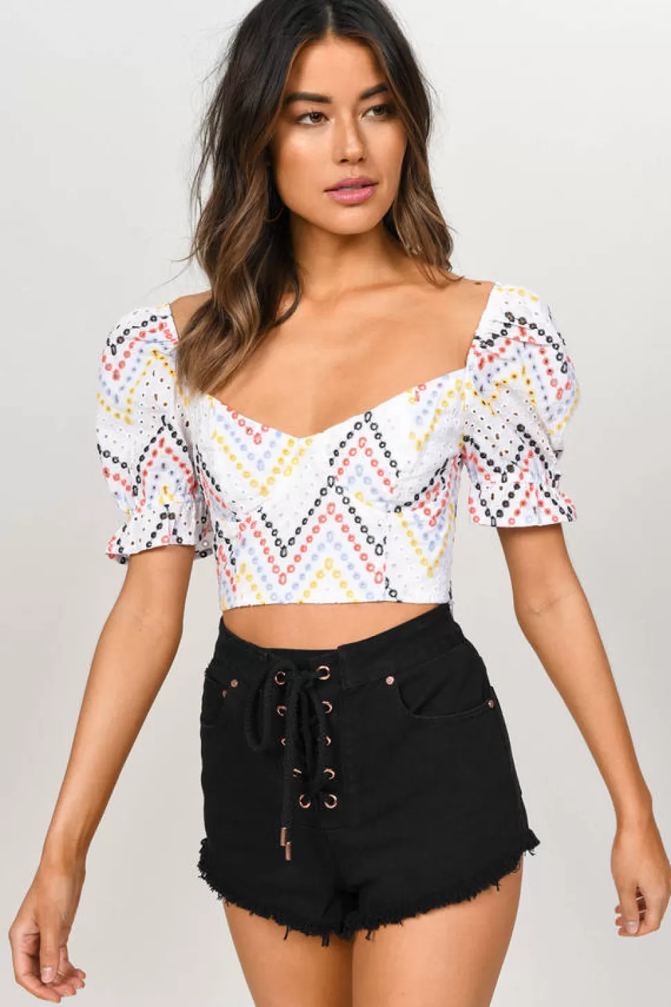 Blouses & Shirts*Tobi Davina Eyelet Crop Top White Multi