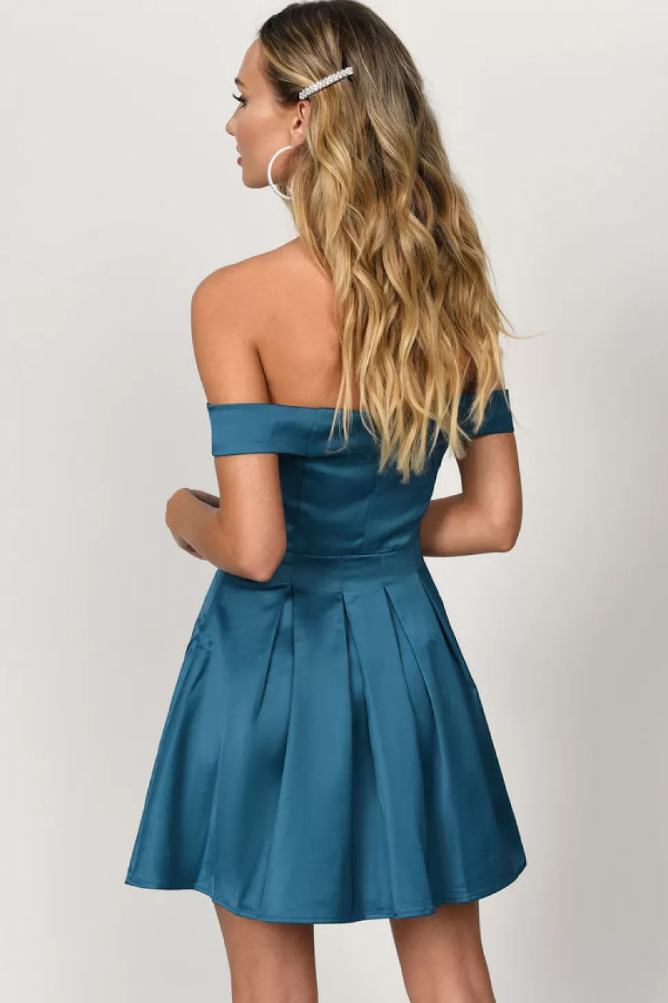 Skater Dresses*Tobi Daydream Off Shoulder Skater Dress Black | Teal