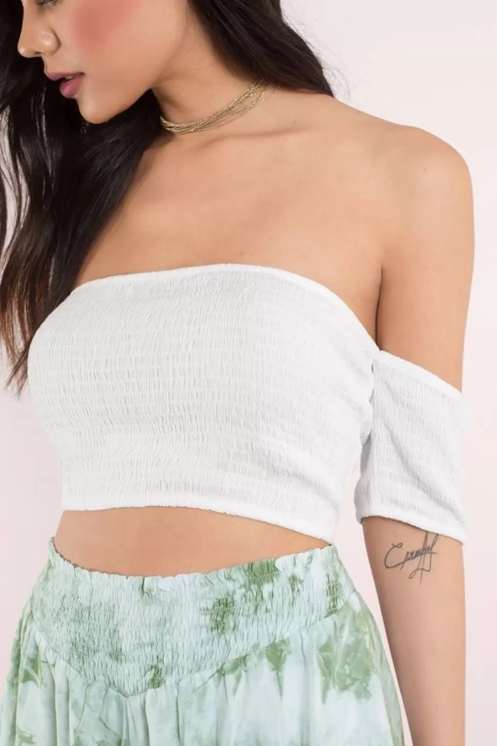 Off The Shoulder Tops*Tobi Deanna Off Shoulder Crop Top White | Taupe