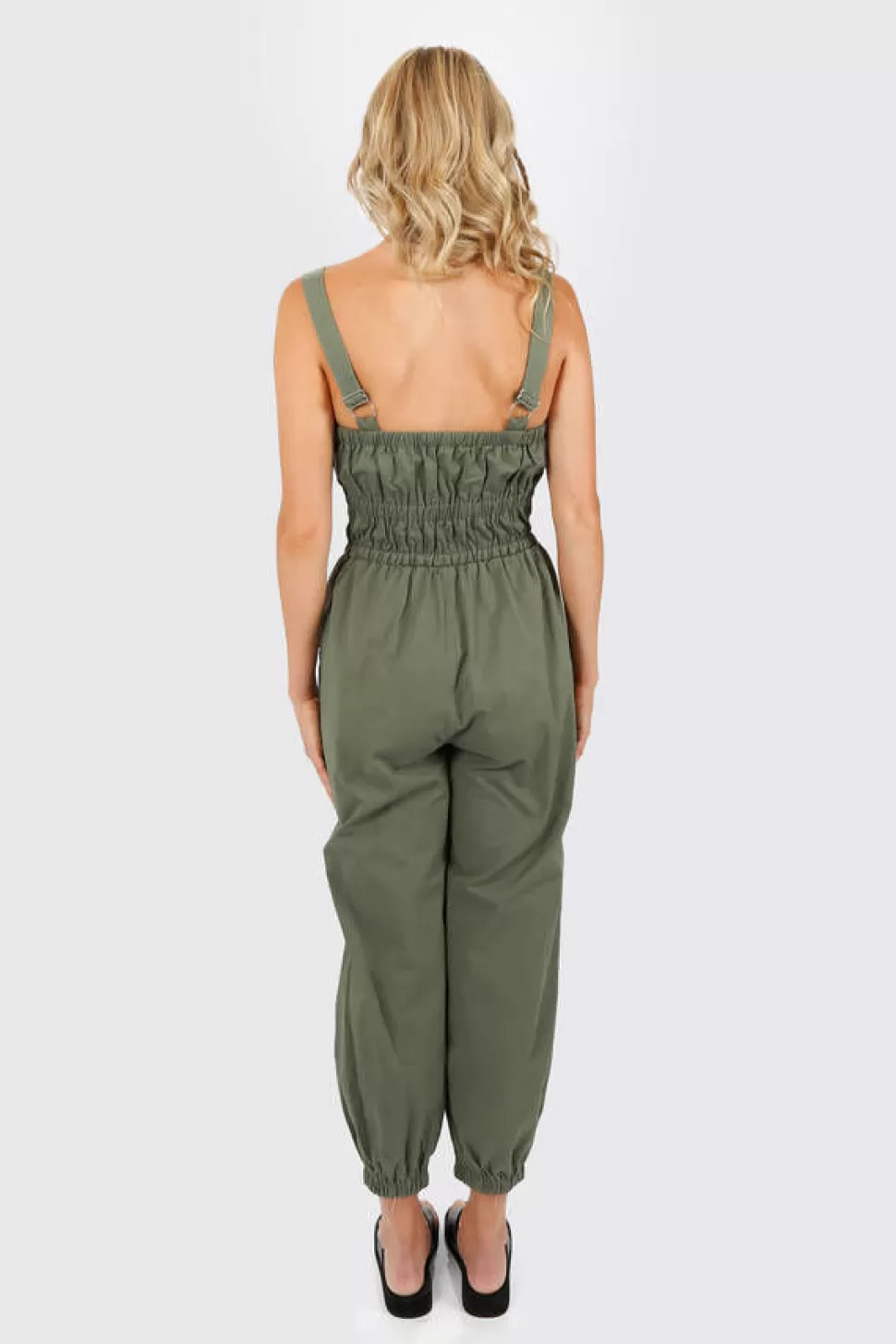 Rompers & Jumpsuits*Tobi Deanne Ruched Elastic Front Zipper Jumpsuit Olive