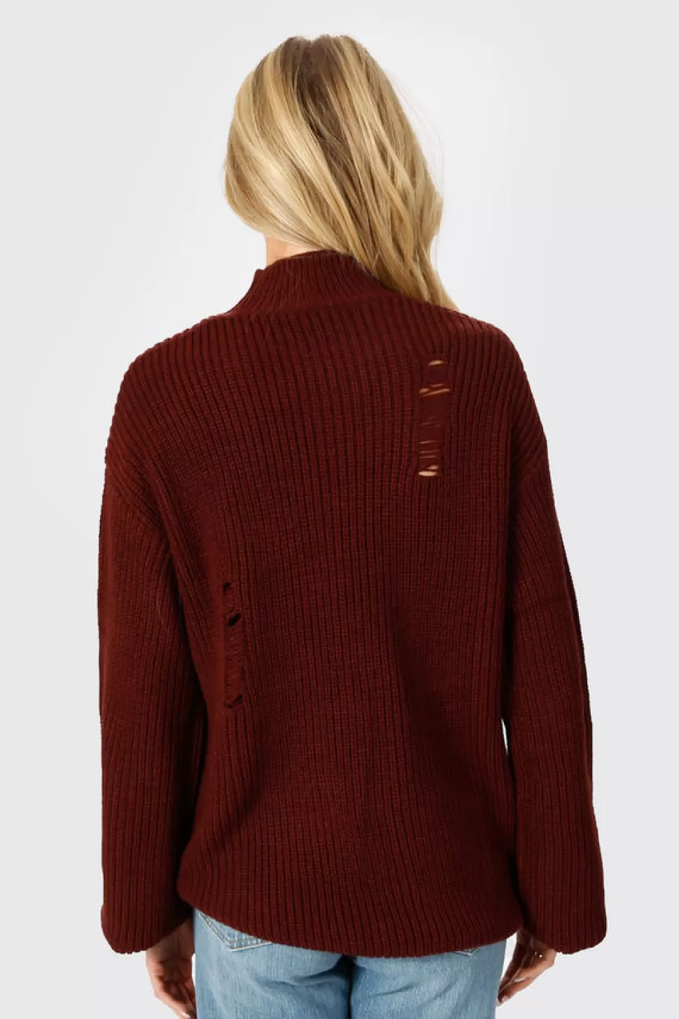 Red Tops*Tobi Deep End Distressed Sweater Wine | Black