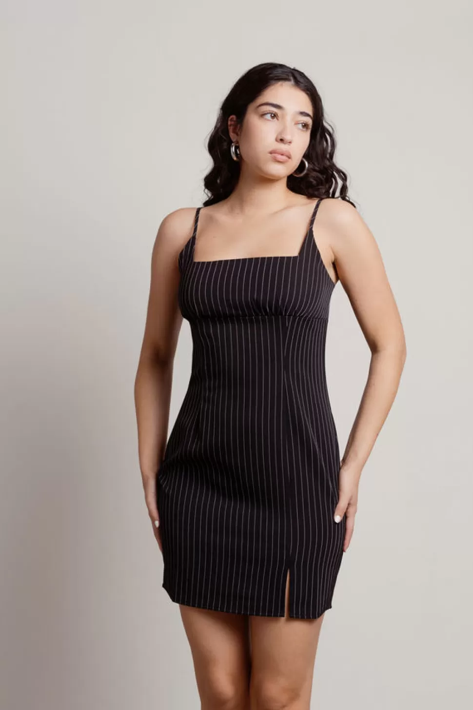 Bodycon Dresses*Tobi Deidra Pinstripe Slit Bodycon Dress Black