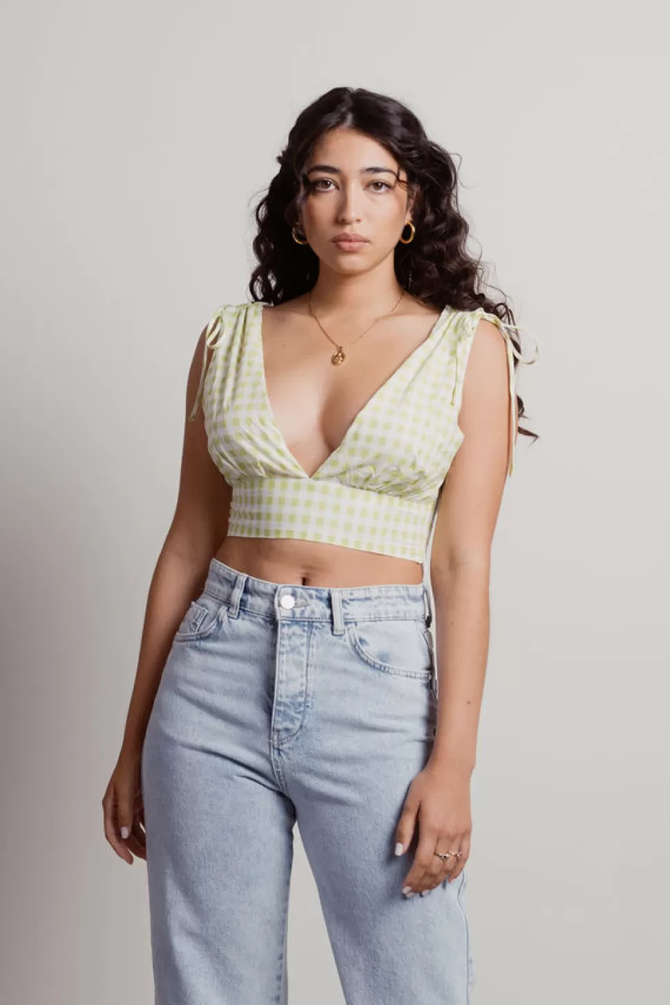 Backless Tops*Tobi Delacroix Gingham Crop Top Green