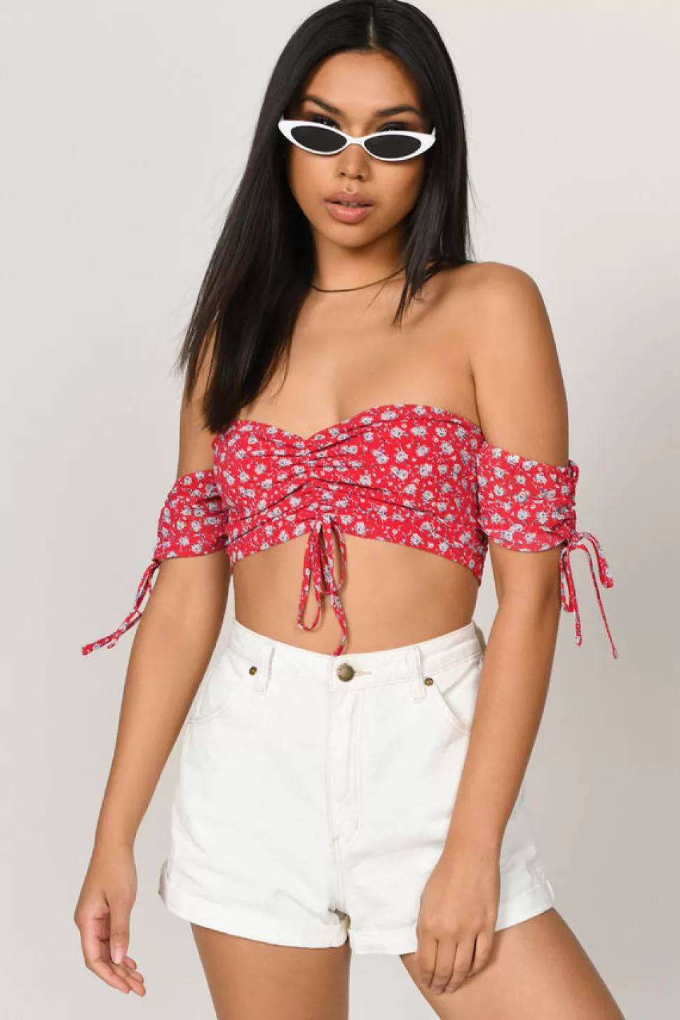 Crop Tops*Tobi Denise Off Shoulder Crop Top Red Multi