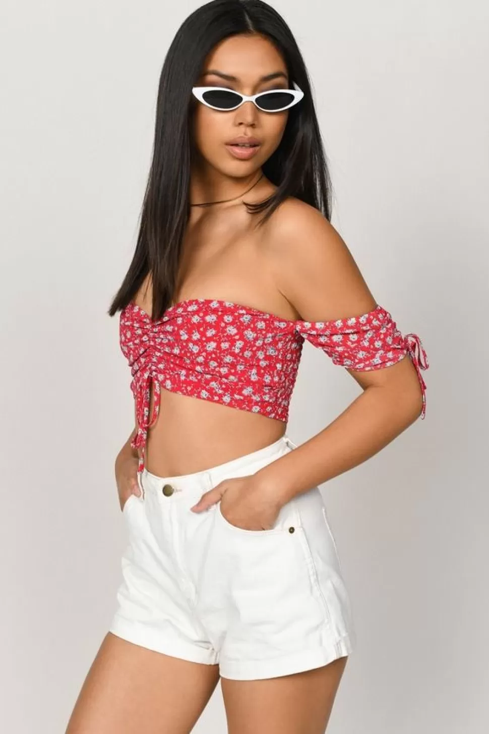 Crop Tops*Tobi Denise Off Shoulder Crop Top Red Multi