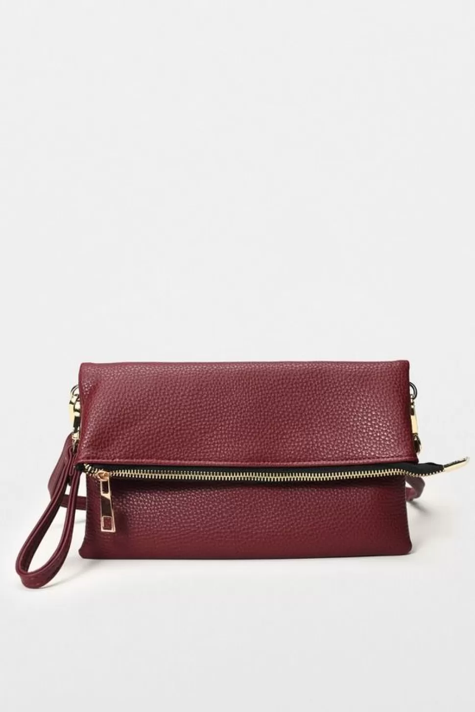 Bags*Tobi Diana Fold Over Faux Leather Clutch Wine