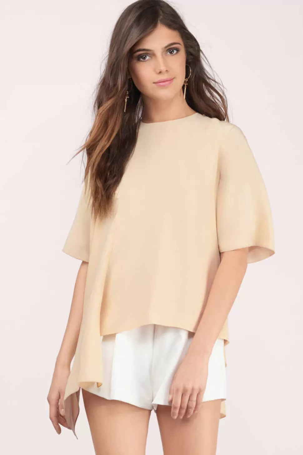 Tees*Tobi Disposition Silk Top Tan