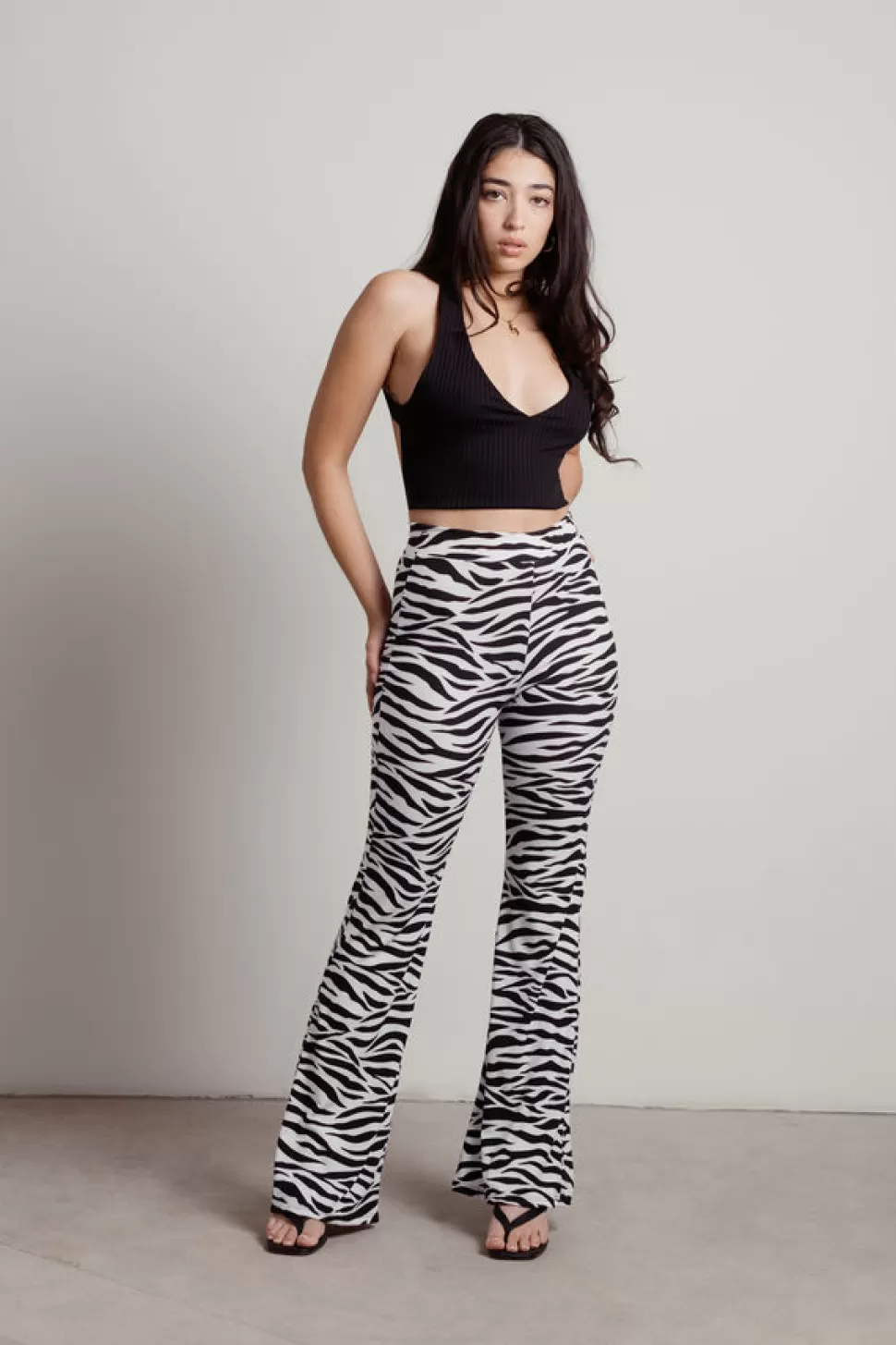 Activewear*Tobi Dominique Ribbed Zebra Wide Leg Pants Black-White