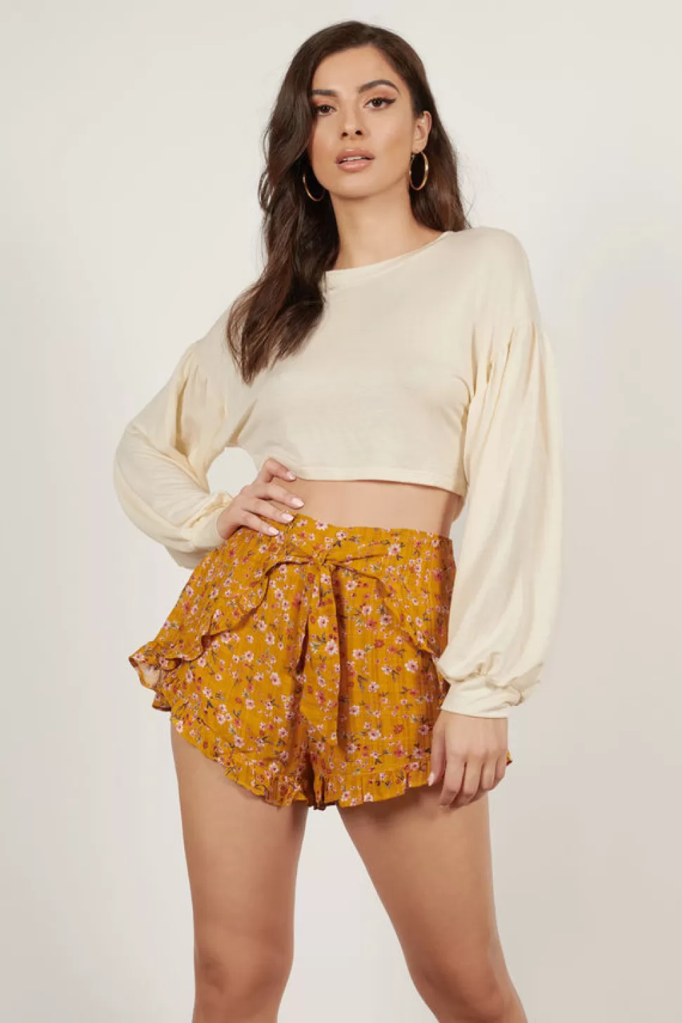 Shorts*Tobi Donna Floral Ruffle Shorts Marigold