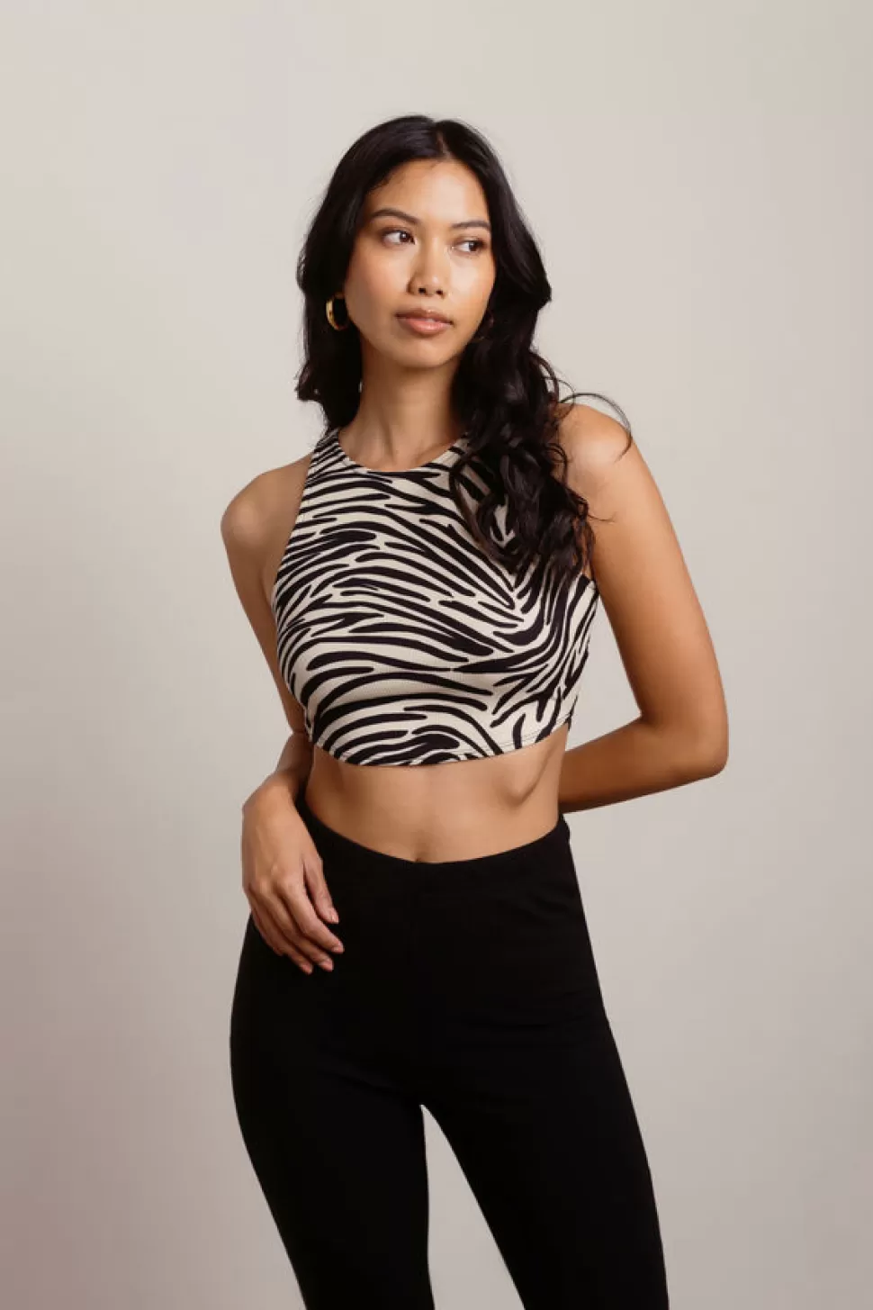 Camis & Tanks*Tobi Don'T Bother Me Zebra Ribbed Crop Top Black Sand