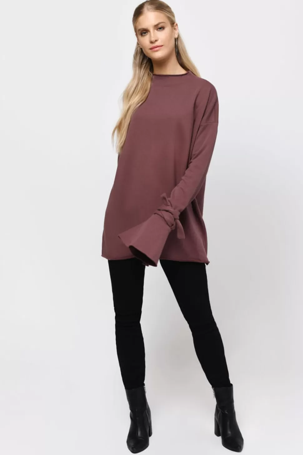 Long Sleeve Tops*Tobi Don'T Mock Me Tie Sleeve Top Marsala