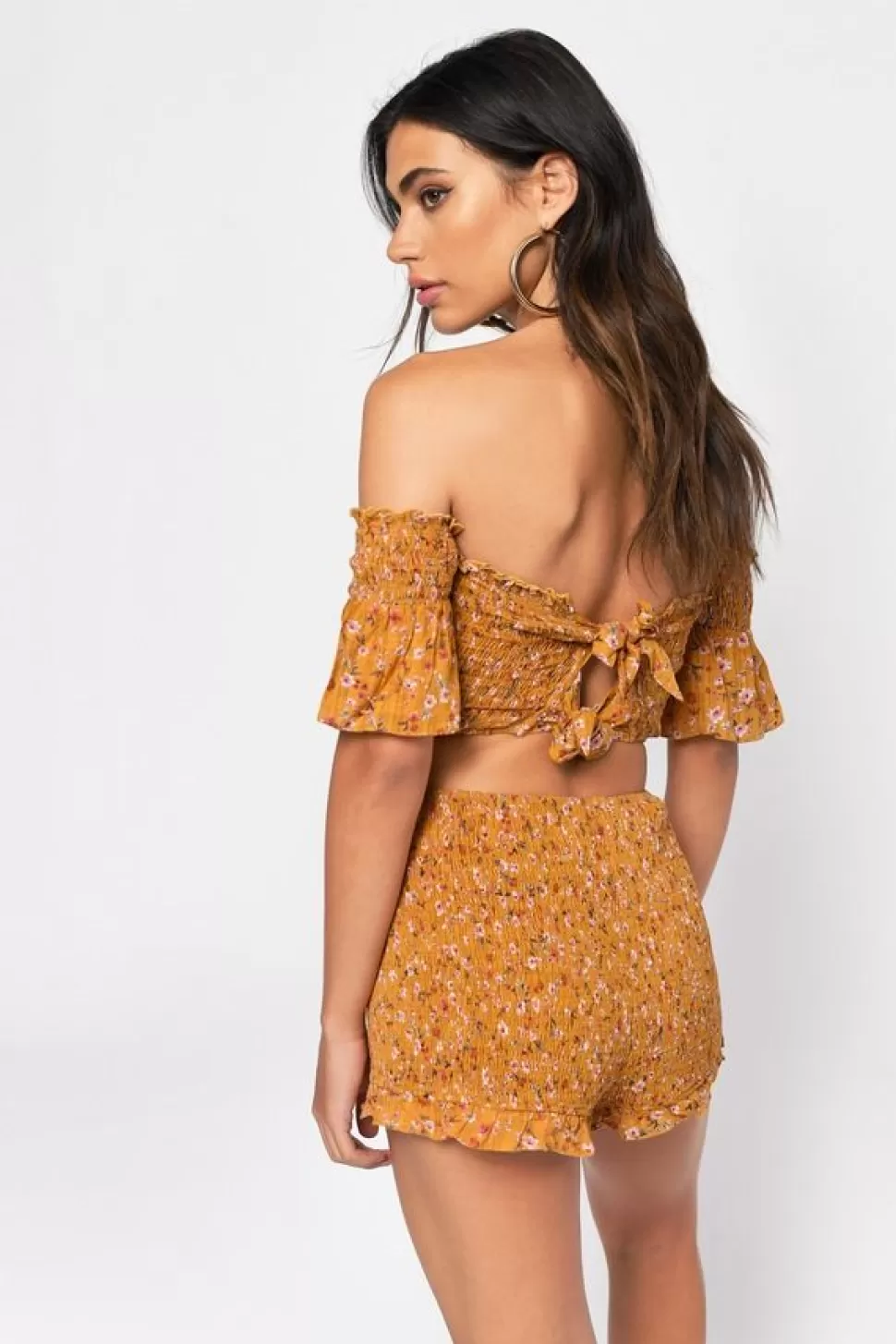 Shorts*Tobi Double Time Ruffle Floral Shorts Marigold