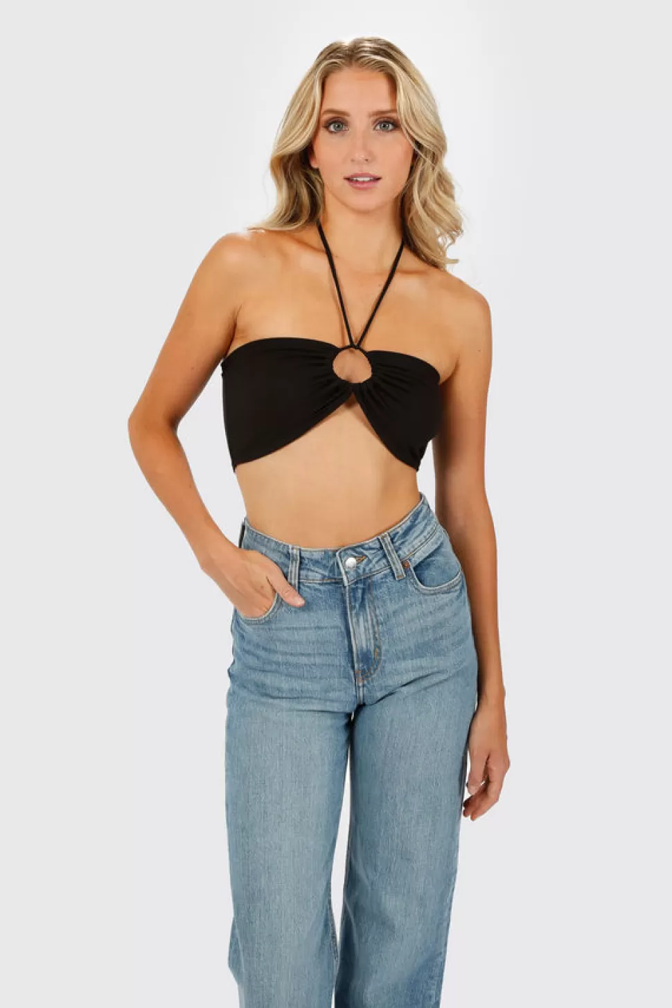 Crop Tops*Tobi Down To Miami Cross Halter Crop Top Black | Pistachio Green | Ivory