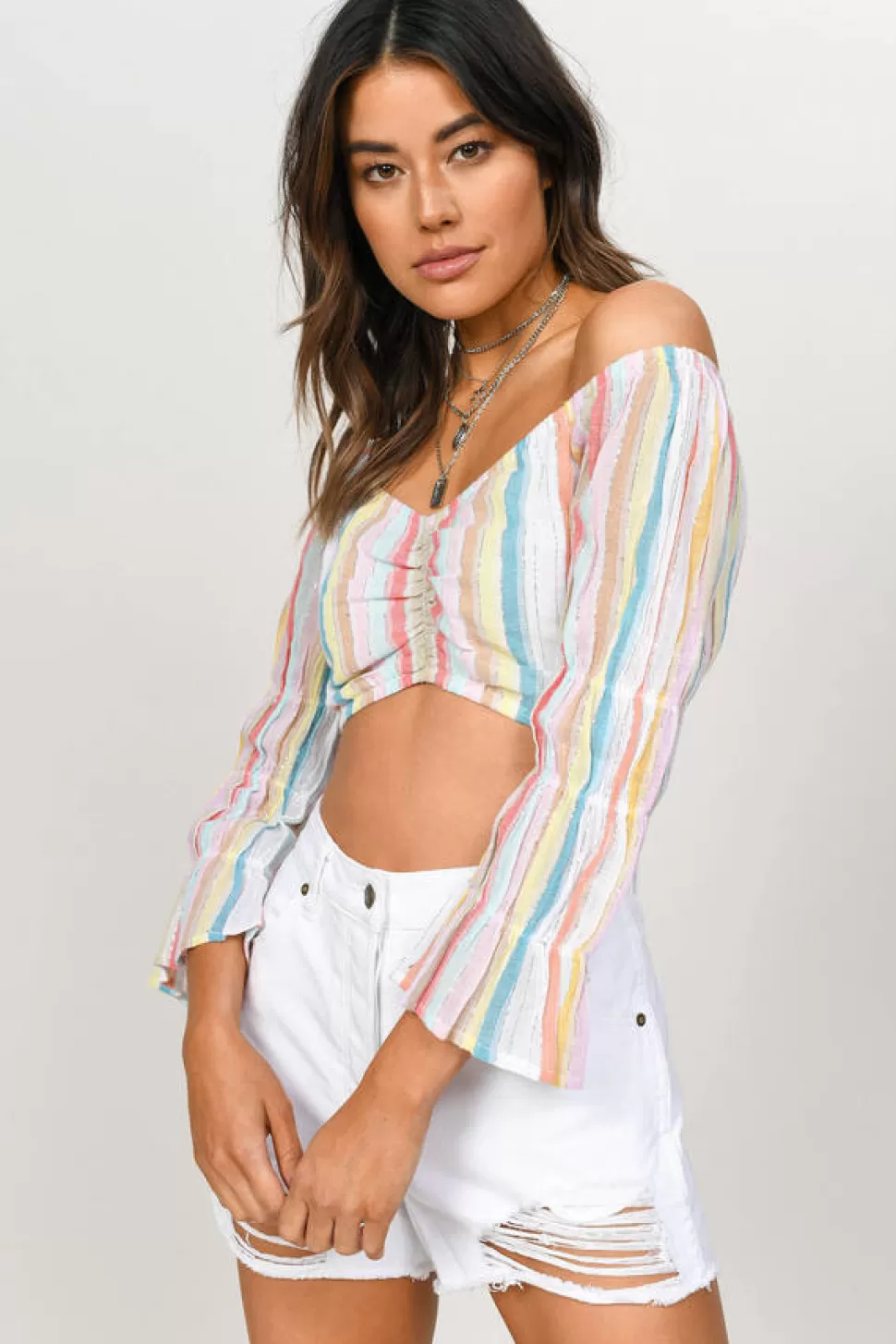 Off The Shoulder Tops*Tobi Dream Girl Puff Sleeve Crop Top Multi