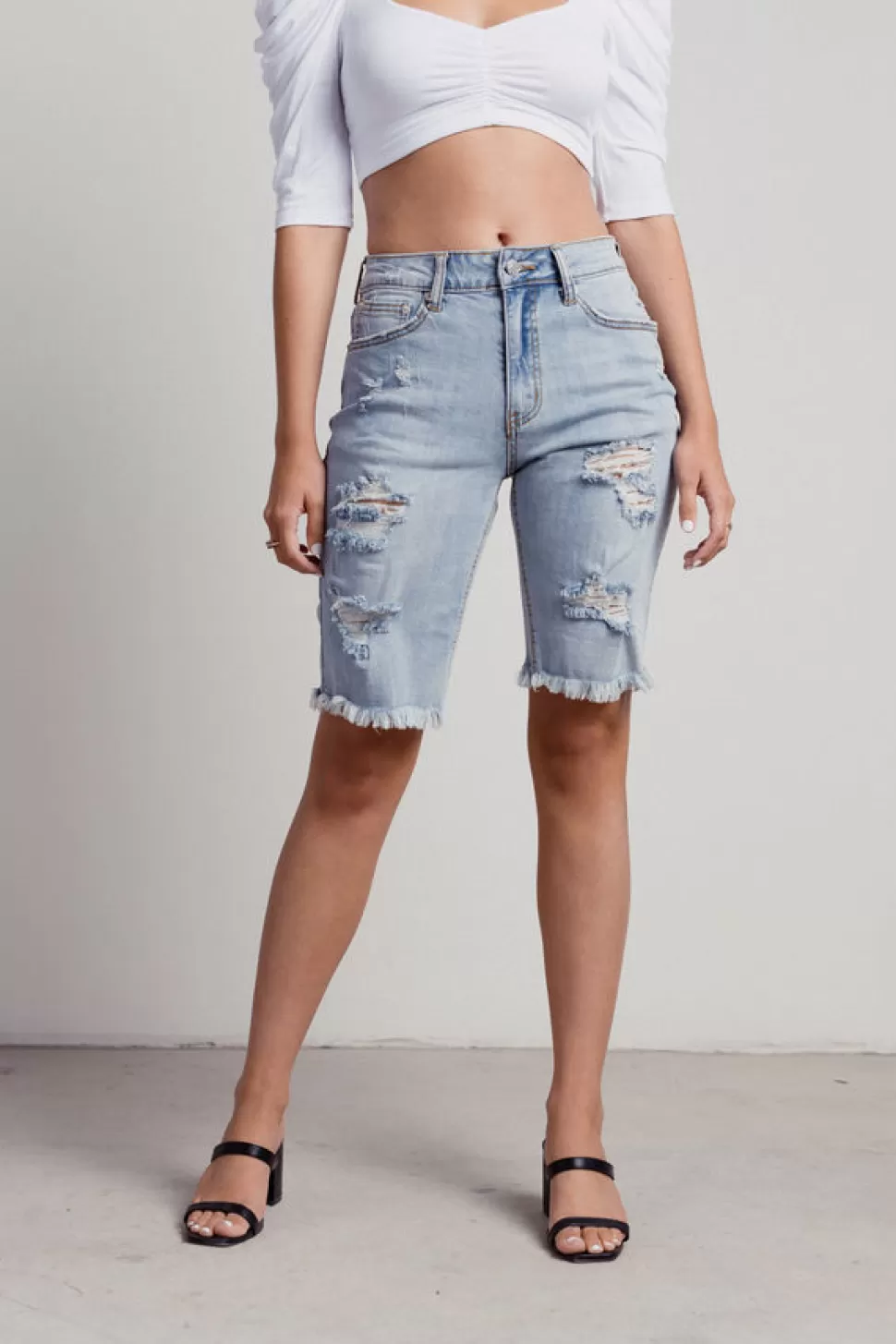 Shorts*Tobi Dylan Distressed Denim Shorts Light Wash