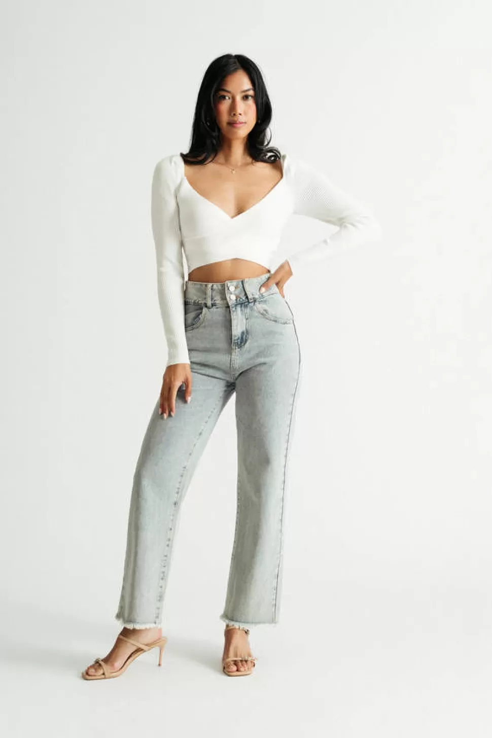 Long Sleeve Tops*Tobi Eagerly Anticipate Ribbed Cropped Top Cream | Hunter Green