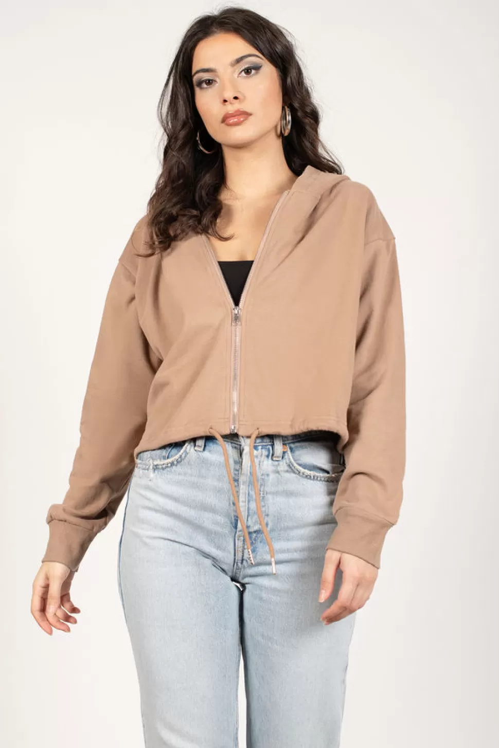 Long Sleeve Tops*Tobi Ease Up Zip Up Hoodie Mocha