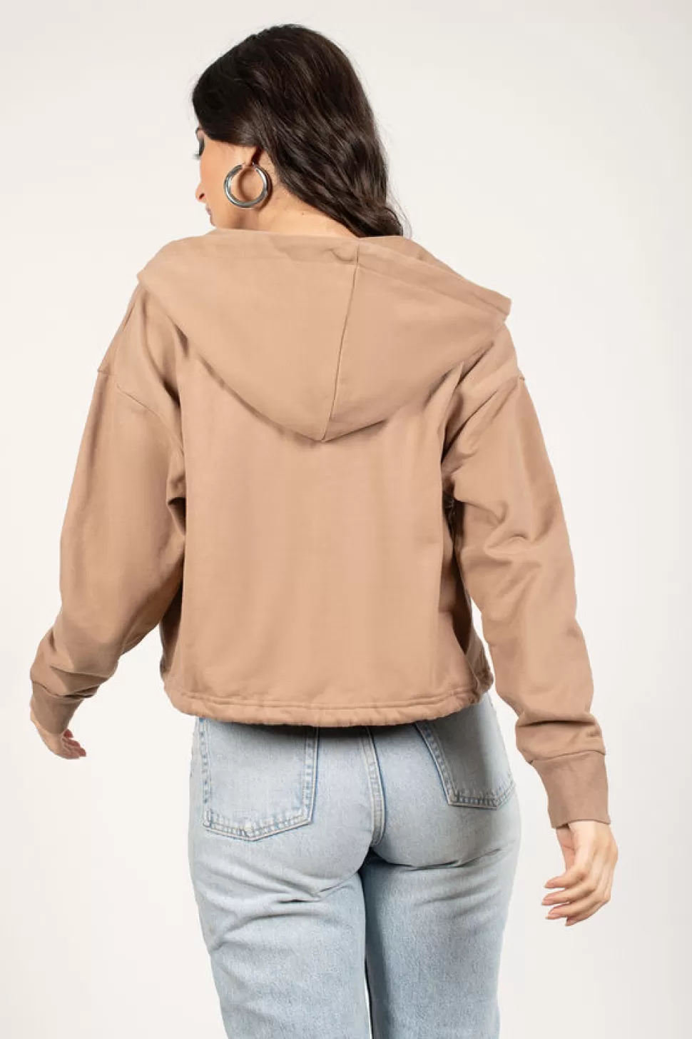 Long Sleeve Tops*Tobi Ease Up Zip Up Hoodie Mocha