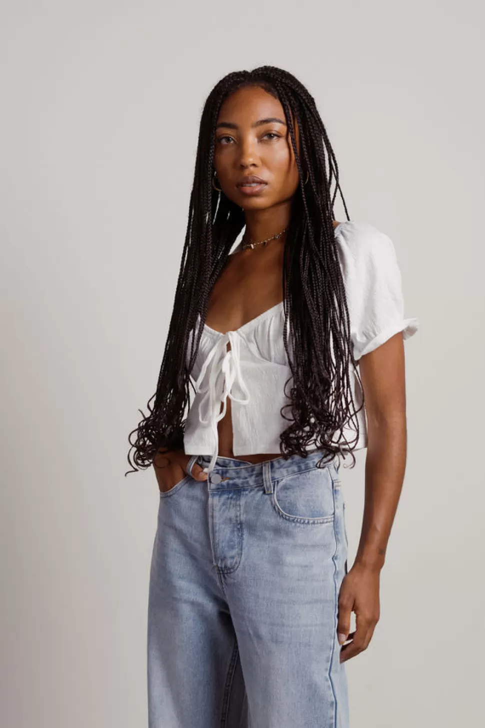 Puff Sleeve Tops*Tobi Eclair Puff Sleeve Open Tie Crop Top Off White