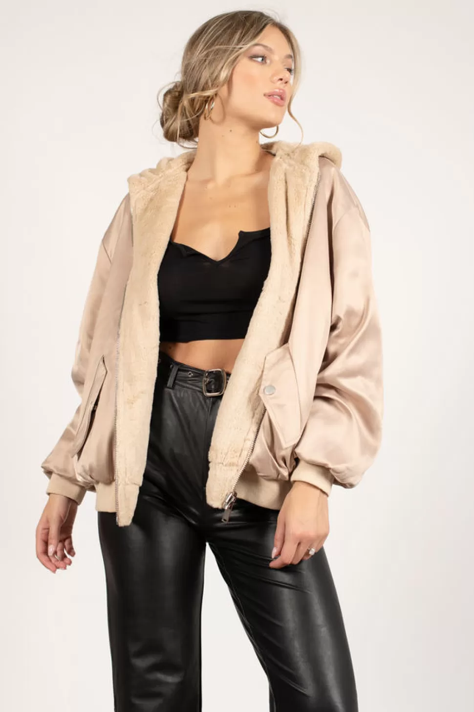 Jackets*Tobi Either Way Works Reversible Faux Fur Jacket Beige